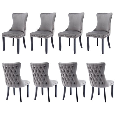 8x Velvet Upholstered Dining Chairs Tufted Wingback Side Chair with Studs Trim Solid Wood Legs for Kitchen - Furniture empireDropshipZoneFurniture empire8x Velvet Upholstered Dining Chairs Tufted Wingback Side Chair with Studs Trim Solid Wood Legs for KitchenDropshipZone