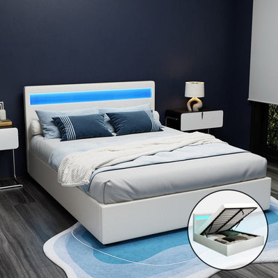 Artiss Bed Frame Queen Size LED Gas Lift White COLE - Furniture empireXanadu LivingFurniture empireArtiss Bed Frame Queen Size LED Gas Lift White COLEXanadu Living